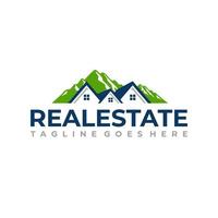 Real estate logo with green mountain background vector