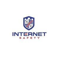 Internet security shield logo with a fortress vector