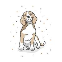 lindo perro beagle está sentado mirando hacia adelante vector