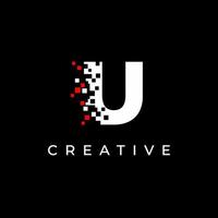 Letter U logo design template with with debris effect vector