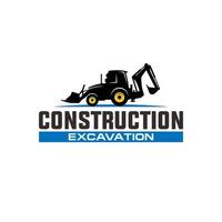 logotipo de construcción con eslogan de excavación y vehículos de construcción vector