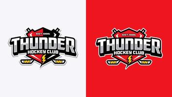 Thunder hockey club logo with thunderbolt and two color choice vector