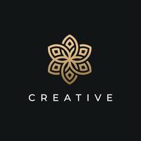 Abstract flower logo with gold color icons and black background vector