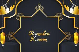 Ramadan Kareem Islamic background with element and black gold color vector