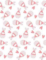 Vector seamless cute pattern with Easter eggs bunny with ears and hearts in pastel pink color. Use for fabric, paper, wallpaper, wrapper.