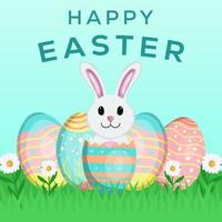 happy easter day hand drawn illustration design with eggs and rabbit show up from eggs crack vector