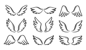 Angel doodle wing set. Hand drawn vector