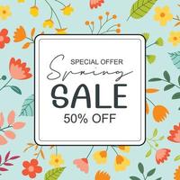 Spring sale banner background template with colorful flower.Can be use social media card, voucher, wallpaper,flyers, invitation, posters, brochure. vector