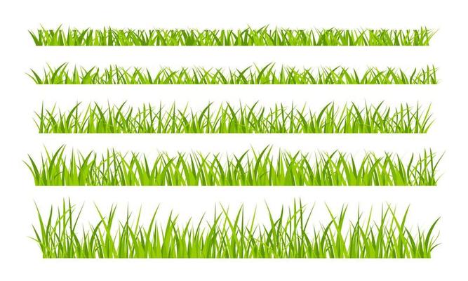 Green grassland lawn field border flat style design vector illustration set isolated on white background.