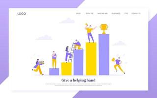 Career climbing and supporting with giving a helping hand business concept flat style design vector illustration.