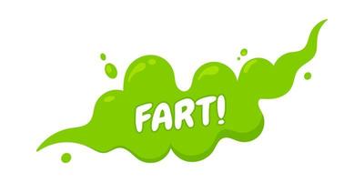 Smelling green cartoon fart cloud flat style design vector illustration with text fart.