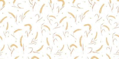 Seamless pattern with whole grain seeds organic, natural ears isolated on white background. vector