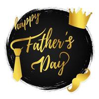 Happy Father's day postcard flat style design vector illustration isolated on white background. Golden gradient lettering words, golden crown, mustaches and tie - symbols ofs super dad.