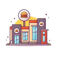 Burger Shop Cartoon Vector Icon Illustration. Food Building  Icon Concept Isolated Premium Vector. Flat Cartoon Style