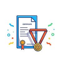 ilustración de icono de vector de dibujos animados de certificado, insignia y medalla de oro. educación objeto icono concepto aislado premium vector. estilo de dibujos animados plana