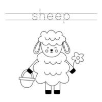 Trace the letters and color Easter sheep. Handwriting practice for kids. vector