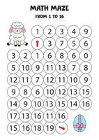 Get cute Easter sheep to the egg by counting to 16. vector