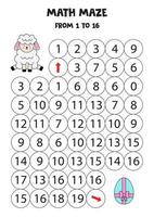 Get cute Easter sheep to the egg by counting to 16. vector