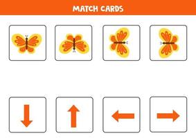 Left, right, up or down. Spatial orientation with cute cartoon butterfly. vector
