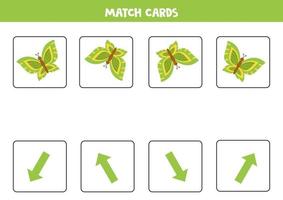 Left, right, up or down. Spatial orientation with cute cartoon butterfly. vector