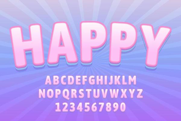 decorative happy alphabet text effect vector