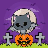 halloween illustration with cute bat vector