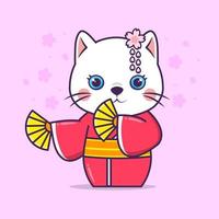 lindo gato usa kimono japonés vector