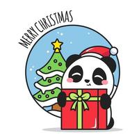cute christmas panda with present vector