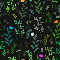 Hand drawn seamless floral pattern on black background with vector illustration