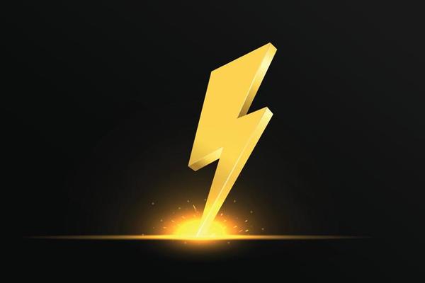 Vector electric lightning golden thunder icon. Glowing effect.