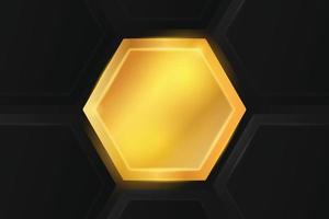 Vector abstract golden hexagon shape glowing effect graphic background.