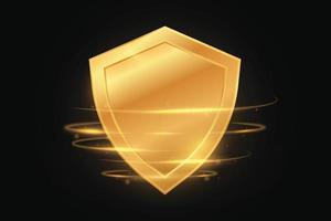 Vector abstract golden shield with glowing effect.