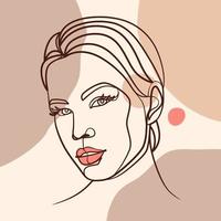 Woman face one line art drawing poster. Continuous line drawing style vector