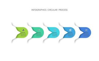 Vector infographic template with 3D paper label, integrated circles. Business concept with 5 steps of business project. For content, diagram, flowchart, steps, parts, timeline infographics.