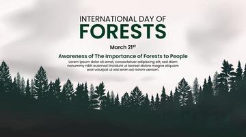 International day of forests background design with cloudy sky and fog in the forest vector