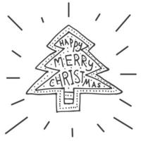 Merry Christmas background with hand lettering and christmas tree. vector