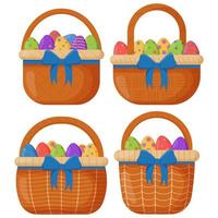 Wicker basket. Wicker basket with Easter eggs for Easter. Wooden accessory for storage or carrying vector
