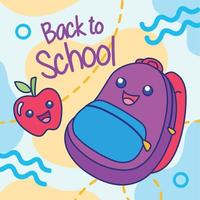 Happy schoolbag cartoon kawaii and appleBack to school poster Vector