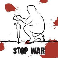 Tired soldier outline Rifle and helmet Stop war poster Vector