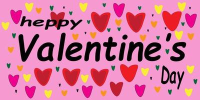 feliz día de san valentín escribiendo sobre fondo rosa e icono de amor vector