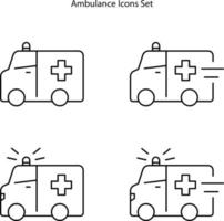 iconos de ambulancia establecidos aislados en fondo blanco de la colección de medicamentos. icono de ambulancia contorno de línea delgada símbolo de ambulancia lineal para logotipo, web, aplicación, ui. icono de ambulancia signo simple. vector