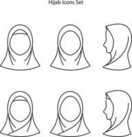 conjunto de iconos hijab aislado sobre fondo blanco. icono de hijab contorno de línea delgada símbolo de hijab lineal para logotipo, web, aplicación, ui. icono de hiyab signo simple. vector