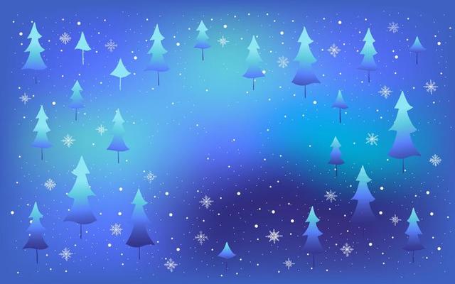 Christmas tree blue background with snow and snowflakes