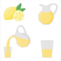 Set with lemonade. Decanter and glass of lemonade vector