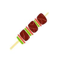 Shish Kebab Meat with vegetables on a stick or skewer. Grilled pork Barbecue vector