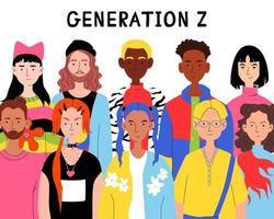 Diverse group of people of different gender and ethnicity. Community concept. Street style, fashion, hipster. Vector flat illustration.