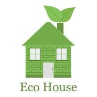Illustration green house with leaf logo template. vector