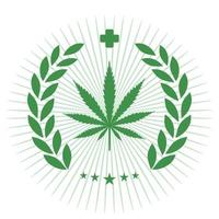 Green cannabis leaf in laurel wreath with cross vector