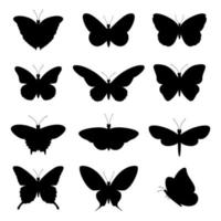 ilustración de siluetas de mariposas diversas negras vector
