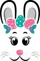 The face of the bunny with a wreath of eggs. Easter bunny face vector